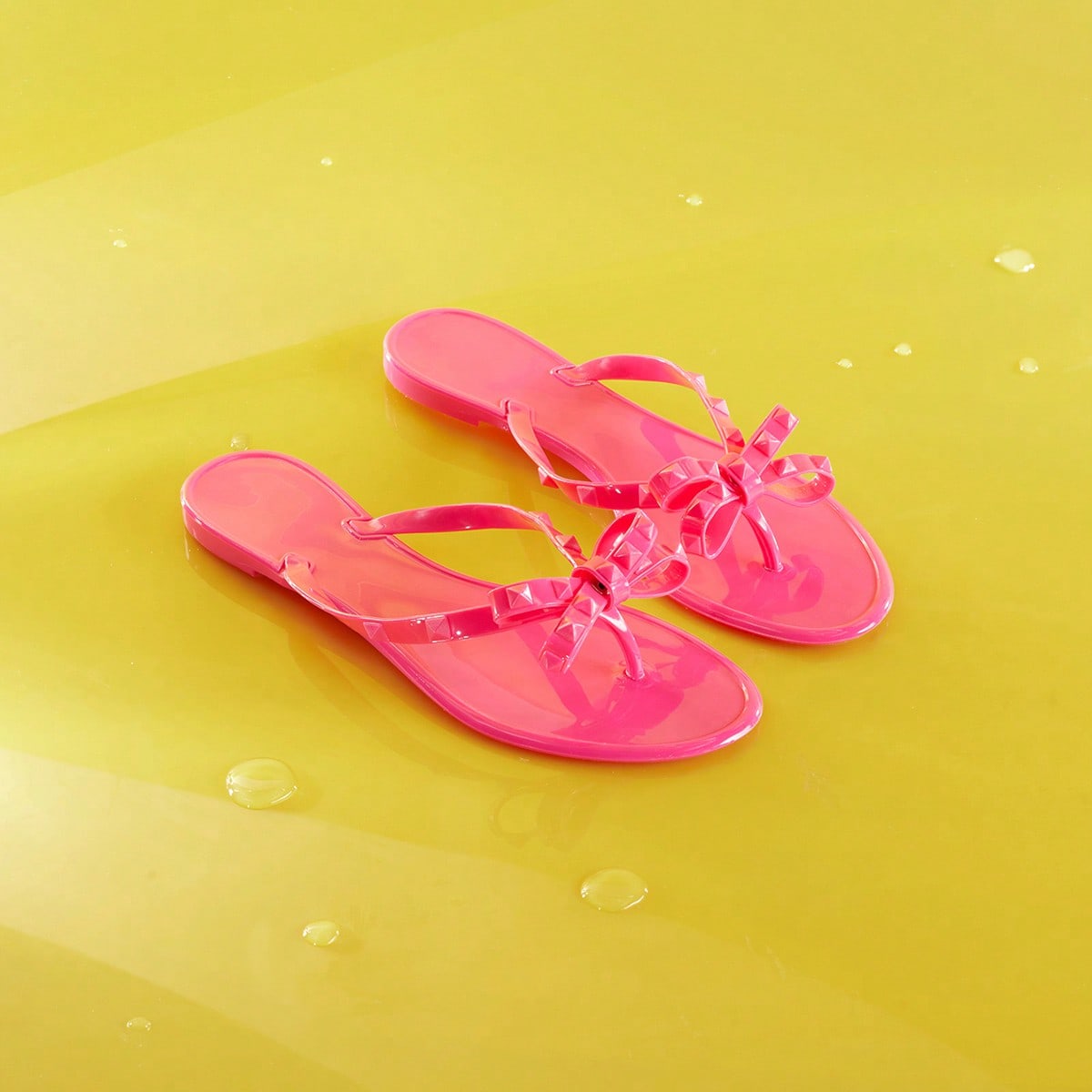 Chanclas planas negras de verano con lazo y tachuelas para mujer, sandalias para playa y vacaciones