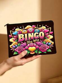 Bingo Game Print Cosmetic Bag, Double-Sided Pattern Toiletry Pouch, Bingo Night Essential, Perfect Gift For Bingo Lovers & Players - Multicolor - View 9