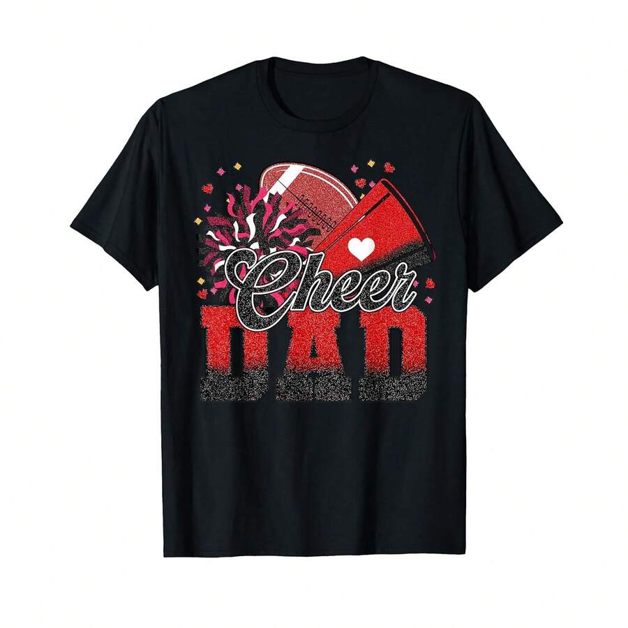 Camiseta unisex de manga corta, Rojo Negro Fútbol Cheer Dad Mujer Hombre Vintage Cheerleader T-Shirt playeras hombre, spiderman, ,  mujer, romwe men, boho chic, regalos para maestros, camiseta de mujer, atuendos curvos para hombre, y2k. - Negro - Ver 1