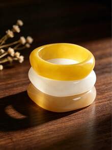 1/3pcs Set Vintage Acrylic Bangle Bracelet, Yellow White Beige Dopamine Color Scheme, Bright Summer Elegant Minimalist Resin Bracelet Set, Suitable For Daily Wear, Vacation, Holidays, Best Gift For Girls, Girlfriends, Friends, Family - Multicolor - View 3
