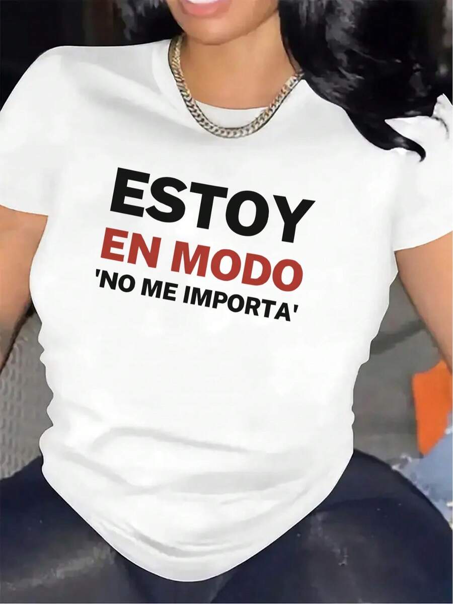 Camiseta con estampado "ESTOY EN MODO NO ME IMPORTA", perfecta para uso casual, cómoda de llevar, adecuada para uso diario, una opción ideal para el hogar o el ocio al aire libre, diseño de moda unisex - Blanco - Ver 1