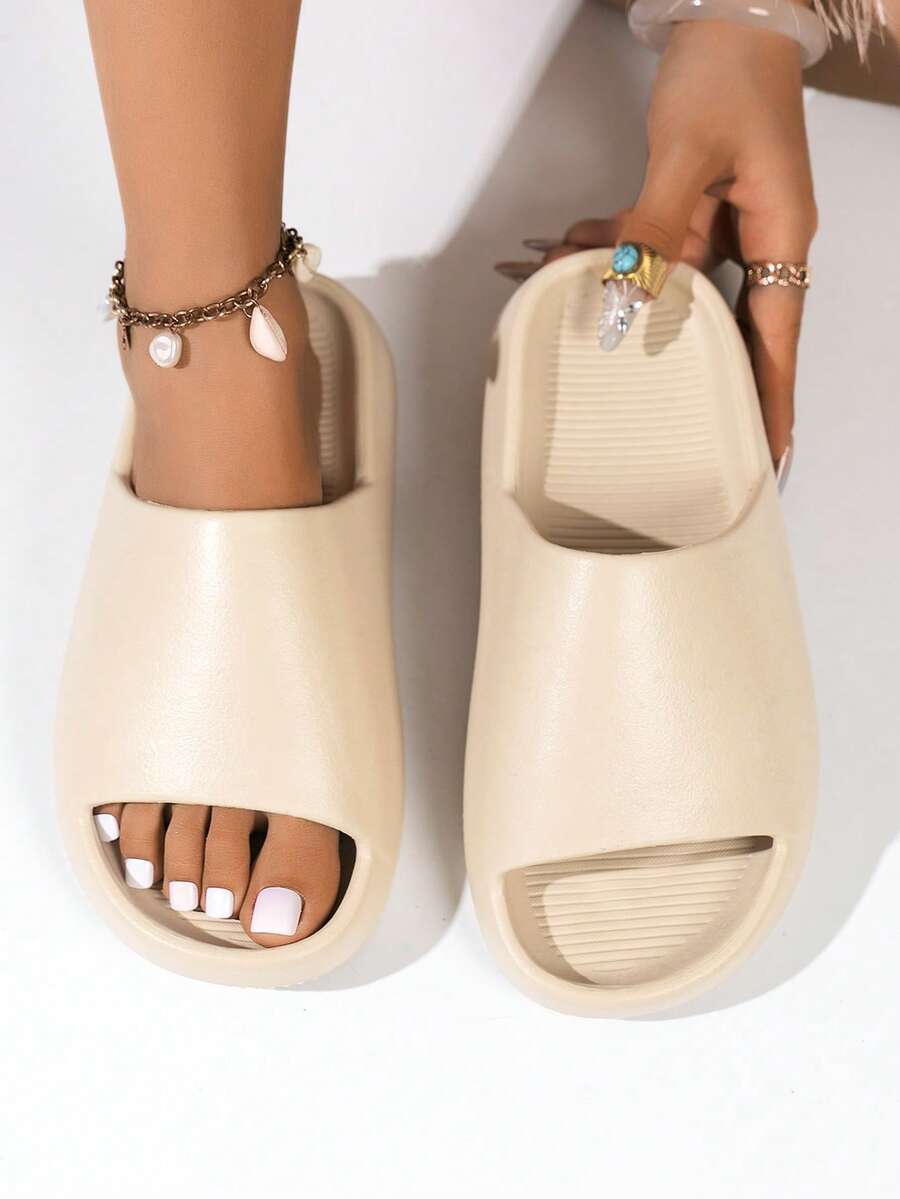 Unisex Soft & Comfortable Thick-Sole Cushioned Non-Slip EVA Slide Sandals, Suitable For Pool, Bathroom, Dorm Indoor & Outdoor Wear, Solid Color Minimalist Couple Flip Flops