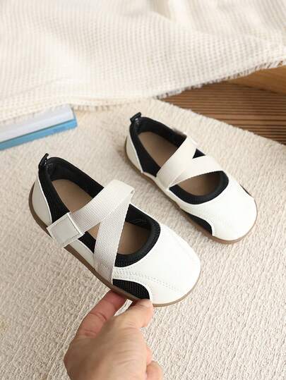 Kids' Breathable Mesh Mary Jane Shoes With Hook And Loop, Easy On/Off Casual Shoes, Versatile For All Seasons