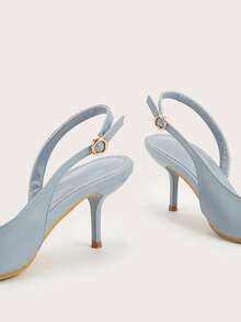 Minimalist Square Toe Open Toe Open Heel Strap Stiletto High Heel Sandals, Suitable For Office,Summer Shoes - Baby Blue - View 5