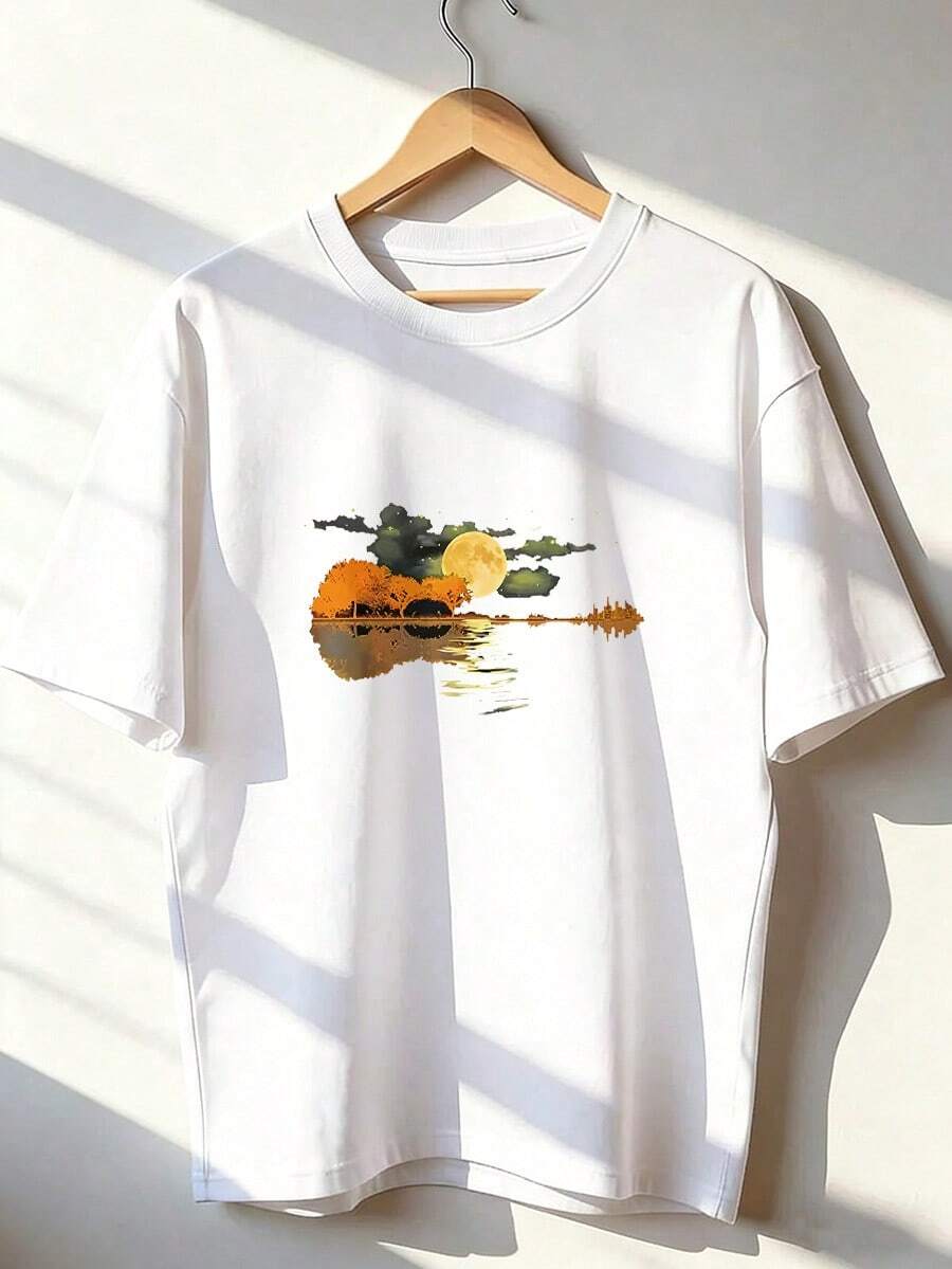 Short-Sleeve T-Shirt With Artistic And Musical Design, Fashionable Short-Sleeve T-Shirt For Spring And Summer 2026, Made In Mexico, 180 Grams. Cartoon Print, Couple Design, Suitable For Indoor Or Outdoor Wear. Crew Neck, Unisex, Ideal For Office And Leisure. One-Piece Pack. - WH-P631577SLNDXZGY470 - 查看 1