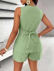 Chaleco con botones delanteros y shorts - Verde militar - Ver 2