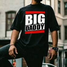 [2D Flat] BIG DADDY In White Letters With Black Borders And Red Lines At The Top And Bottom On A Black T-Shirt, Rectangular Shape. Acrylic Pendant Ornament For Interior Decoration & Birthday Gifts, Festival Gift For Fathers - 黑色 - 查看 1