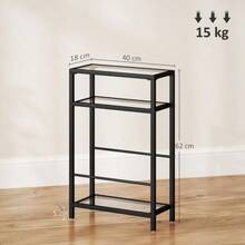 Side Table, Small 3-Tier Coffee Table, Tempered Glass Top, Modern Bedside/Coffee Table With Steel Frame For Living Room, Bedroom, Black - Black - View 3