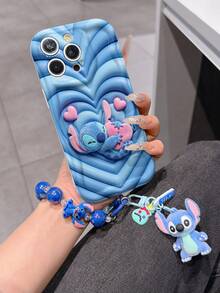 Disney Lilo & Stitch Phone Case With Stitch Charm And Stitch Lanyard - Cute Stitch Protective Case With Heart Embrace And Soft Blue Background Design, Equipped With Delicate Stitch Decorative Lanyard And Beaded Bracelet For Easy Carrying, Compatible With IPhone 17, 16, 15, 14, 13, 12, 11 Pro Series, Ideal For Birthdays, Holidays, Anniversaries, Graduation Gifts, Or Any Special Occasion To Surprise Family, Friends, Classmates, And Loved Ones. - 白色 - 查看 3