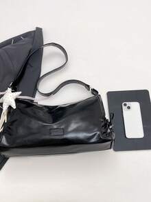 New Fashion Casual Solid Color PU Fabric Crossbody Bag With Hanging Ornament, Drawstring Tie, Multiple Pockets, Large Capacity Women's Shoulder Bag - A - View 9