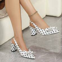 Giày sandal chấm bi nơ mũi nhọn hở gót đa năng mới, giày cao gót đế dày kiểu retro phù hợp cho đi làm và hẹn hò. - Đen và trắng - Xem 9