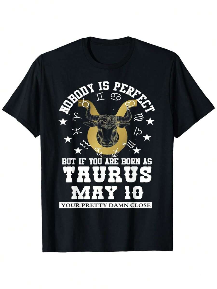 Camiseta Divertida de Astrología del Zodíaco Tauro 10 de Mayo para Mujeres y Hombres, Camiseta de Ajuste Cómodo para Hombre, Camiseta de Cuello Redondo, Ultra Suave, Transpirable, Absorbe la Humedad, Camiseta Casual de Verano, Camiseta de Moda Imprescindible - Negro - Ver 1