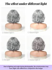 10 Inch Light Brown Wavy Bob Wig With Bangs, Natural Silky Texture Heat Resistant Synthetic Hair, Anti-Tangle Anti-Shedding Breathable Cap, Realistic Look Trending Viral Hairstyle For Daily Wear, Party, And Photoshoot Popular Women Hair Accessory - 淺灰色 - 查看 8