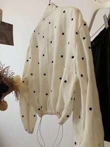 Chaqueta ligera con cremallera y dobladillo con cordón de lunares para mujer, primavera - Albaricoque - Ver 2