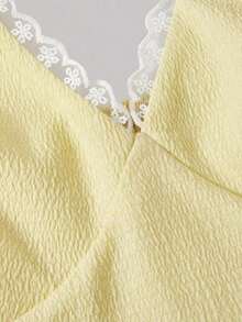 Blusa de cuello halter de unicolor con encaje de contraste para mujer - Amarillo - Ver 6