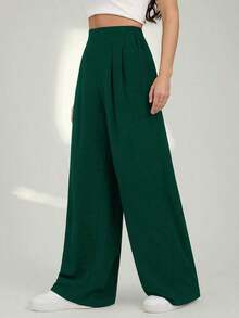 Tall Pantalones rectos de unicolor casual para mujer - Verde Oscuro - Ver 7
