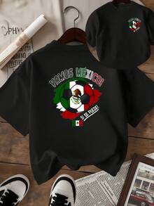 Bandera mexicana vibrante con balón de fútbol y frase motivadora que simboliza pasión por el deporte orgullo nacional y esperanza en la victoria camiseta de mujer de doble cara casual - Negro - Ver 1