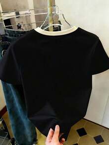 Camiseta de manga corta de mujer con cuello redondo, estampado de cerezas a rayas, de uso casual y versátil para uso diario - Multicolor - Ver 2