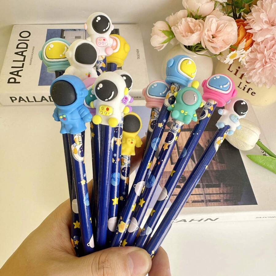 1/3/5 chiếc Bút chì gỗ 2B chủ đề phi hành gia, màu xanh hải quân, hình ngôi sao thiên hà, có tẩy ở đầu, đồ dùng văn phòng phẩm chủ đề không gian dễ thương cho trường học, luyện viết, phác thảo, vẽ và chuẩn bị cho năm học mới.