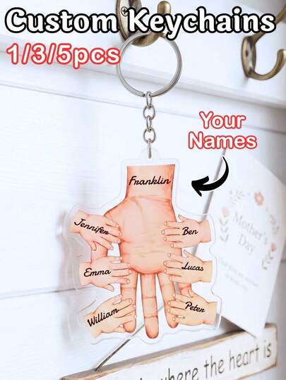 Customized Family Palm Acrylic Keychains, Personalized Multi-Name Engraved Keychains, Customizable Parent And Child Hand-Shaped Keychains, 1/3/5-Piece Customized Palm Keychains, Unique Emotional Family Keepsakes, Personalized Gifts For Parents/Grandparents, Custom Palm Acrylic Keychains, Customizable Family Hand-Shaped Keychain Pendants, Personalized Family Decorations, Custom Text Keychain Gifts, Unique Custom Family Keychains