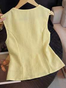 Camisa sin mangas con cuello en V, botones y bordado, con aspecto de lino, para mujer, para salidas de verano, citas, Año Nuevo, San Valentín, Pascua, Día de la Madre, festivales de música, estilo de Oriente Medio, bodas, elegante, vintage, casual - Amarillo claro - Ver 2