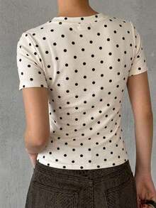 Camiseta básica de manga corta con cuello redondo y media abertura, con diseño ajustado y sexy, de estilo urbano para el verano, para mujer - Blanco 4 - Ver 4
