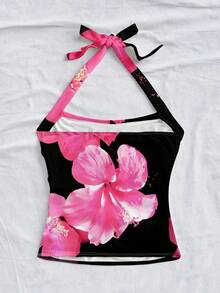 Top sin mangas ajustado de Body entero con estampado completo de leopardo, adecuado para el verano - Rosa - Ver 2