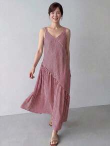Vestido casual de mujer con tirantes finos y rayas - Rojo y blanco - Ver 5