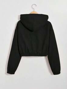 Chaqueta con capucha de manga larga con forro térmico de unicolor para mujer, otoño/invierno - Negro - Ver 2