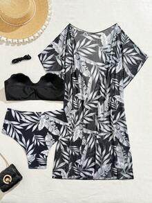 Swim Lushoire Tankini con estampado de plantas - Blanco y Negro - Ver 4