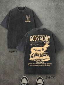 Washed Christian T-Shirt 'Glory Of God', T-Shirt With Bible Scripture 'PSALM 42:1', Vintage Retro Washed T-Shirt With Double-Sided Print (230 G/M² Pure Cotton T-Shirt), High-Quality Christian T-Shirt, Christian Gifts, T-Shirts For Men And Women, Comfortable And Fashionable Christian T-Shirt, Pure Cotton Urban Style T-Shirt For Autumn (Retro Style, Heavyweight, Unisex) - 黑色 - 查看 7