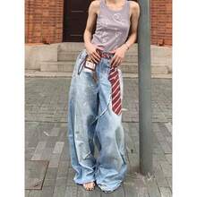 ZHIZOU Women Blue Y2k Baggy Jeans Harajuku VintageBent Knife Denim Trouser Aesthetic 2000s Style Jeans Pants Oversize Clothes - 藍色 - 查看 3