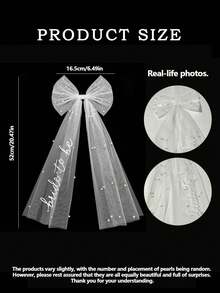 2pcs/Set Bridal Veil & Sash Set, White Veil With "Bride" Letter & Pearl Decor, Suitable For Bridesmaid Party, Bridal Shower, Wedding Photography, Bridal Accessories, Wedding Party Decor, Robe Accessories, Wedding Entrance Decor. Suitable For Bachelorette Party, Bridal Shower Gift, Wedding Decor, Pre-Wedding Party And Wedding Photography. - White - View 3