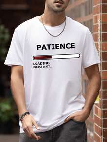 Men's Letter Print Round Neck Short Sleeve T-Shirt, Summer - White - View 1