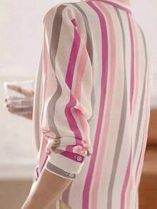 New Loose-Fitting Long-Sleeved Blouse For Women, Plain Color Button-Down Shirt For Spring - 波爾多 - 查看 3