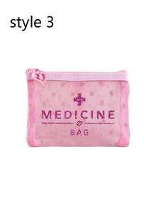 粉色愛心迷你便攜式網格醫療包，印有「Medicine」字母與十字圖案，急救醫療緊急包，戶外居家藥丸收納袋，適合旅行收納、化妝包、美容包、度假整理、護膚包、護唇油收納，母親節禮物、開學禮、生日禮物、浴室收納、學生宿舍盥洗包，送給妻子、老師、家人、朋友的禮物 (6款可選) - 彩色 - 查看 16
