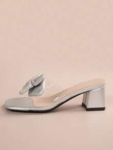 New Versatile Transparent Slippers Women Sexy Bow Decor Sandals Summer Fashion Open Toe High Heel Mules - Silver - View 6