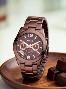 Brown Stainless Steel Three-Eye Multi-Function Day And Date Business Casual Quartz Watch Water-Resistant Women's ES4110 - Coffee Brown - View 4