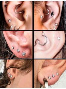 20G-18G-16G Threadless Nose Ring, Straight Tapered Flat Bottom 316L Stainless Steel Lip Ring, Suitable For Nose, Ear Lobe, Ear Cartilage And Lip Piercing, With 3mm Ear Stud - Silver - View 7