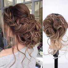 Messy Bun Hair Women Chignon Wig Piece Tousled Updo Air Extensions With Elastic Hair Bands Curly Hair Bun - Multicolor - View 16