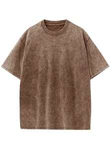 A Vintage-Style T-Shirt With The Print "Either You Take Risks Or You Miss Opportunities", Made From 230g Double-Sided Washed Cotton, With A Brown Background And White Print, Urban Casual Style, A Perfect Summer Gift For Adults. - 咖啡色 - 查看 3