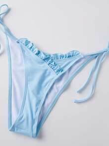 Women 2-Piece Swimsuits Cute Ruffles Tie Front Bikini Bra And Side Drawstrings Thong Sets For Bathing Suit - Blue - View 9