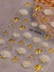 2片装 5D浮雕极光幻彩贝壳金箔棕榈树美甲贴纸 - 3D珍珠质感海洋主题美甲贴花 - 夏季/度假/婚礼/音乐节 DIY装饰贴纸 - 彩色 - 查看 9