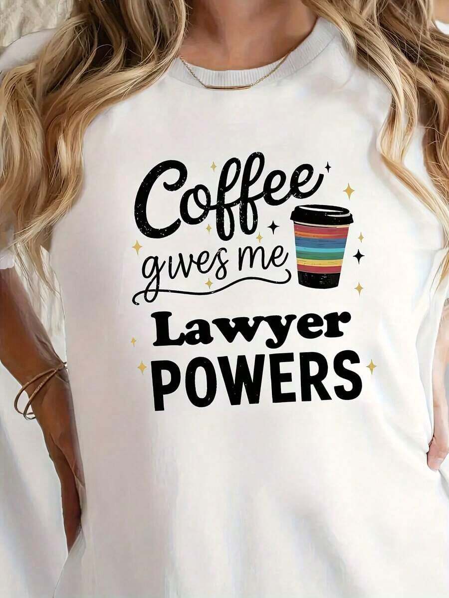 Camiseta con Estampado Gráfico, Manga Corta, Cuello Redondo, Top Casual para Verano y Primavera, Ropa de Mujer > Hermosa. - Blanco - Ver 1
