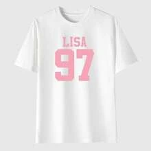 Women's Plain Graphic T-Shirt - Black With Pink "Lisa 97" Print - Sporty Design By A Member Of - Comfortable Crew Neck Top For Events And Everyday Looks - Machine Washable Pure Cotton Casual T-Shirt, Premium Soft Fabric, Full Sizes S To XXL - 白色 - 查看 3