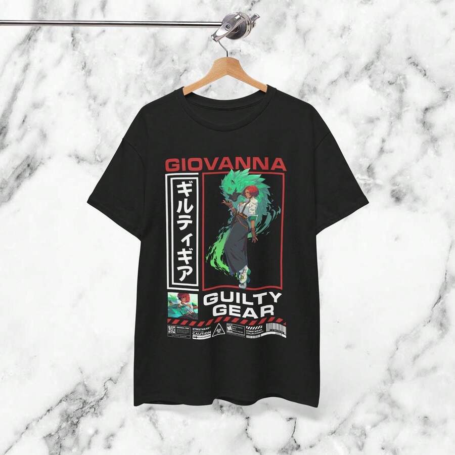 G1UILTY GEAR Camiseta de anime Giovanna UniS1ex FGC Gaming Streetwear Camiseta gráfica Regalos para gamers Camiseta de anime japonesa Camiseta de manga corta de algodón puro de 220 g para hombres y mujeres, tejido grueso, resistente a las arrugas y que no se deforma fácilmente. Estilo sencillo y versátil, ligero y transpirable, perfecto para ir al trabajo, viajar, acampar, ir de compras y el tiempo libre diario. - Negro - Ver 1
