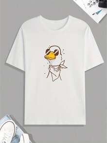 Cool Duck In Glasses And Scarf Print T-Shirt, Tees For Men, Casual Short Sleeve T-Shirt For Summer Spring Fall - White - View 2