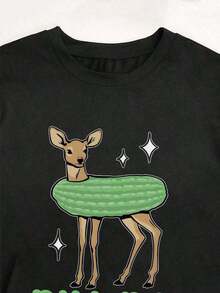 Camiseta de mujer de manga corta con cuello redondo y estampado gráfico de humor negro ofensivo de verduras divertidas de pepinillo de eneldo Blusas Bonito 100% Cotton - Negro - Ver 4
