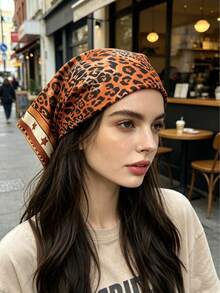 1 pieza Pañuelo/Diadema triangular con estampado de leopardo retro de moda, versátil y clásico, adecuado para salidas diarias y uso vacacional - Multicolor - Ver 3