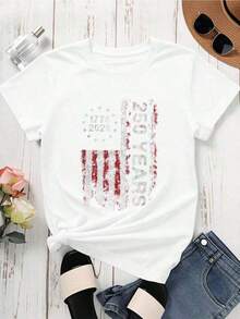 Women's 4th Of July Clothing, Patriotic T-Shirt With American Flag For The 250th Independence Day 2026, White Graphic Print T-Shirt To Celebrate American Freedom, Festive Clothing, Free Shipping. - 白色 - 查看 3